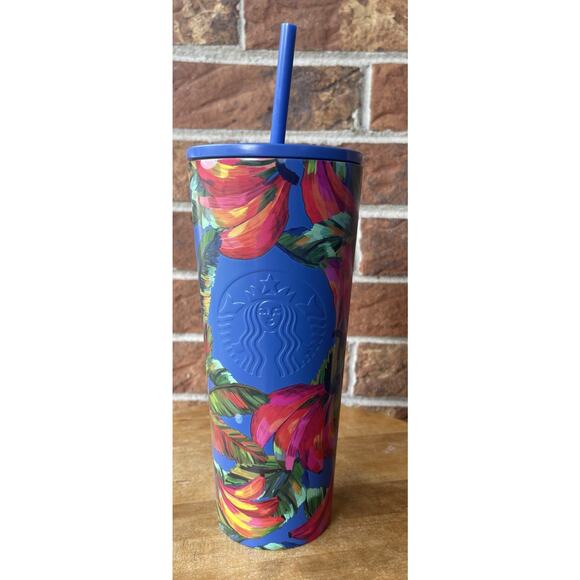 Starbucks Farm Rio 24 oz Tumbler Cup Blue Pink Floral With Straw New 2025 - Picture 1 of 6